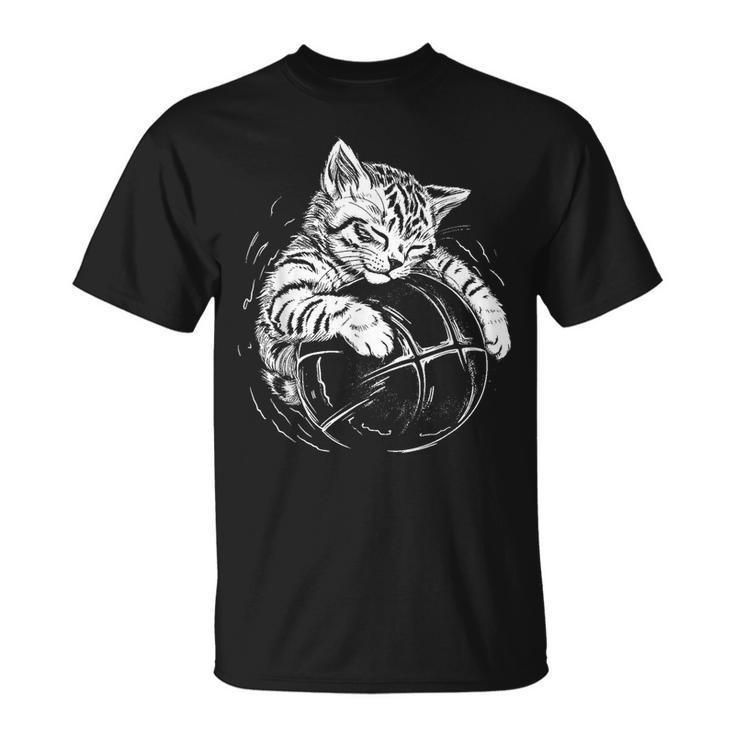 Cat Player Sleeping On A Basketball Kitties Pet Lover Basketball Funny Gifts Unisex T-Shirt