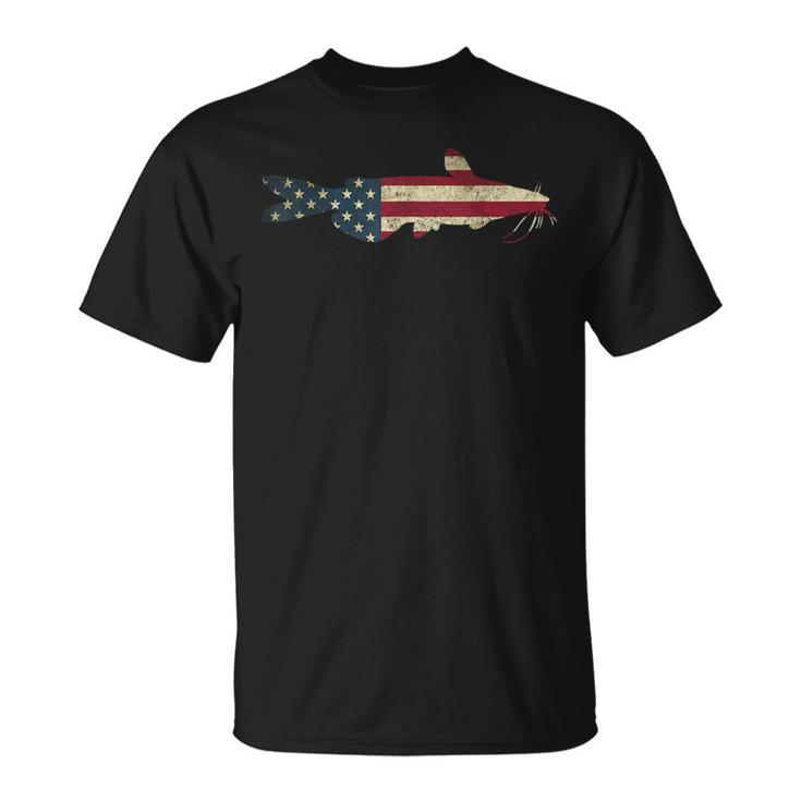 Catfish American Flag Catfishing Patriotic Fisherman T-Shirt