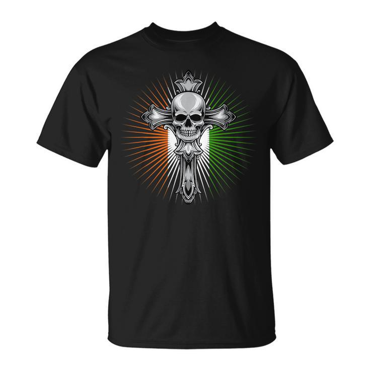 Celtic Cross  Irish Pride Vintage Skull Ireland Flag  Unisex T-Shirt
