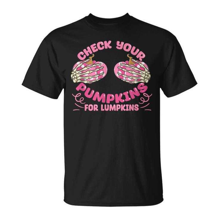 Check Your Pumpkins Breast Cancer Awareness Halloween T-Shirt