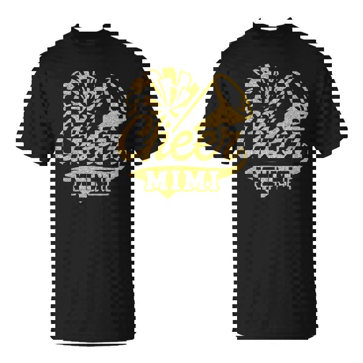 Cheer Mimi Biggest Fan Cheerleader Black Yellow Gold Pom Pom T-Shirt