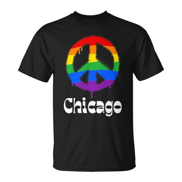 Chicago Gay Pride Lgbtq Lgbt Retro Groovy Peace Sign   Unisex T-Shirt