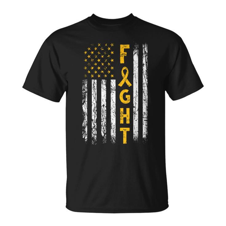 Childhood Cancer Awareness Fight Support American Flag Usa T-Shirt