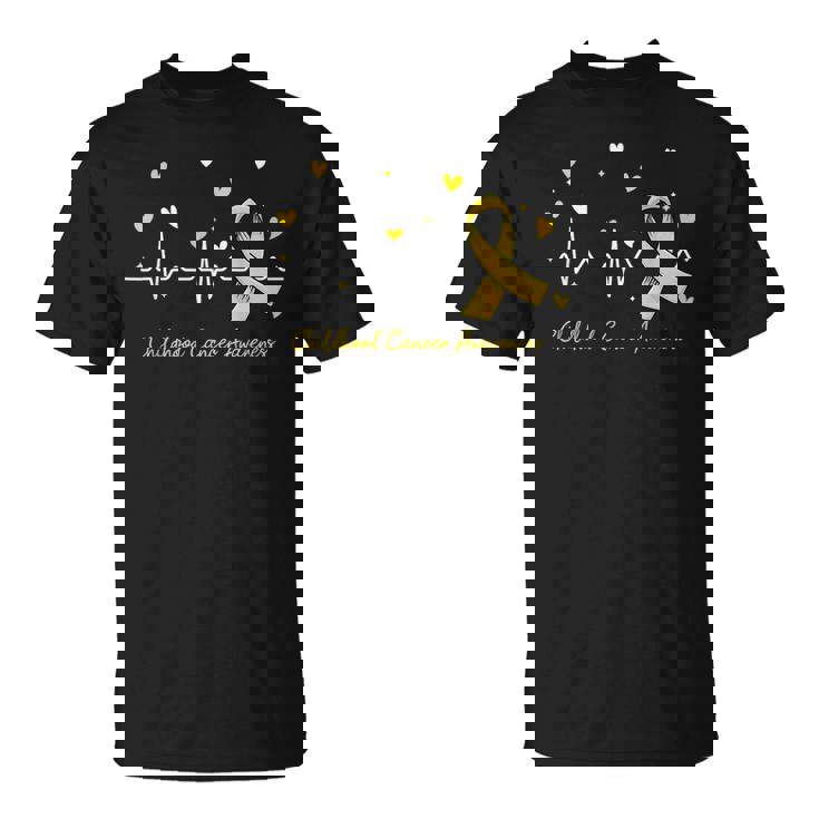 Childhood Cancer Awareness Heartbeat Gold Ribbon T-Shirt