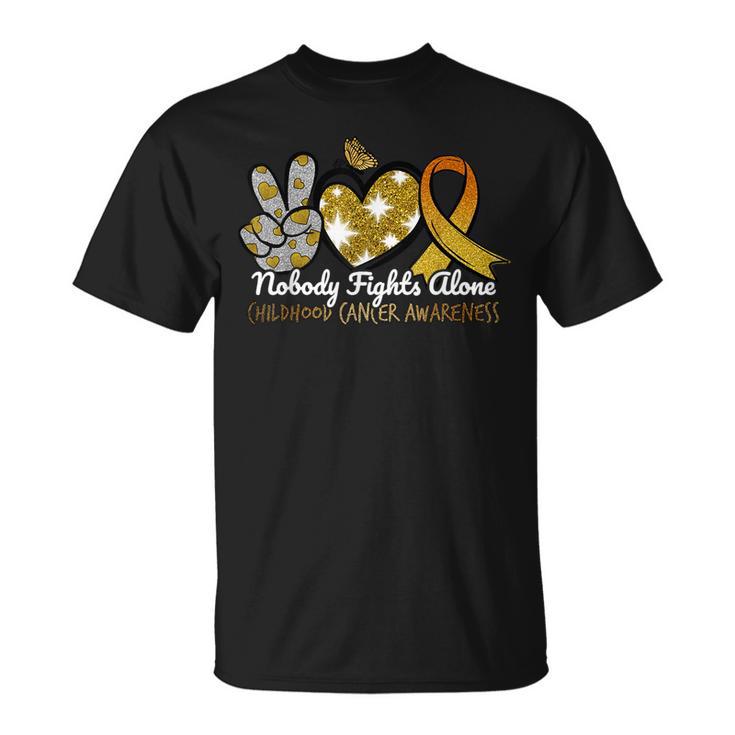 Childhood Cancer Awareness Nobody Fights Alone Support T-Shirt