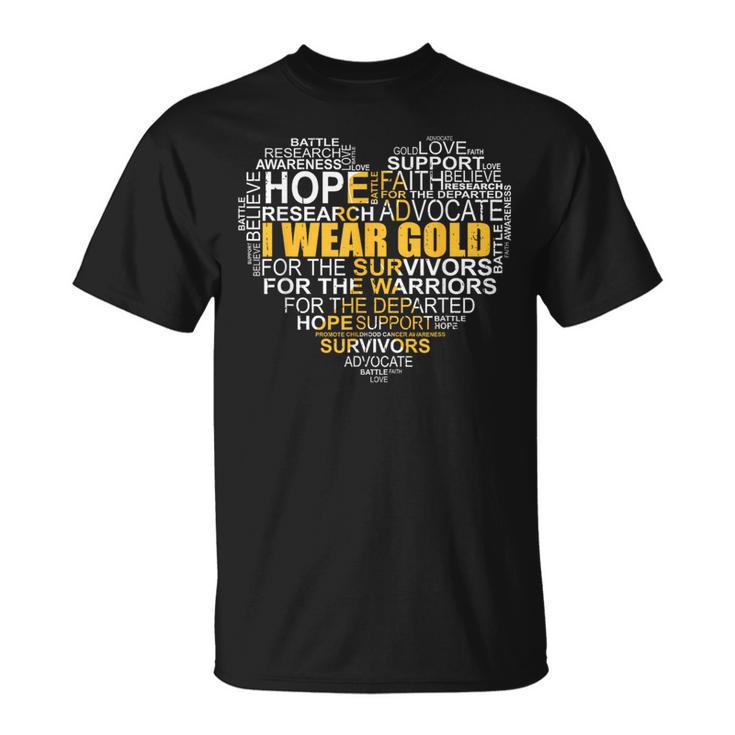 Childhood Cancer Awareness I Wear Gold Heart Ribbon T-Shirt