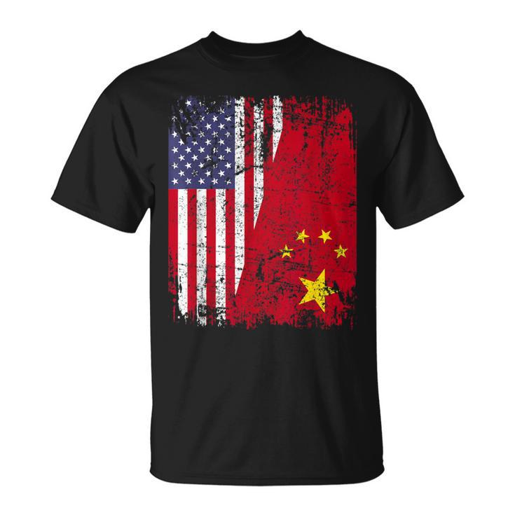 Chinese Roots Half American Flag Usa China Flag T-Shirt