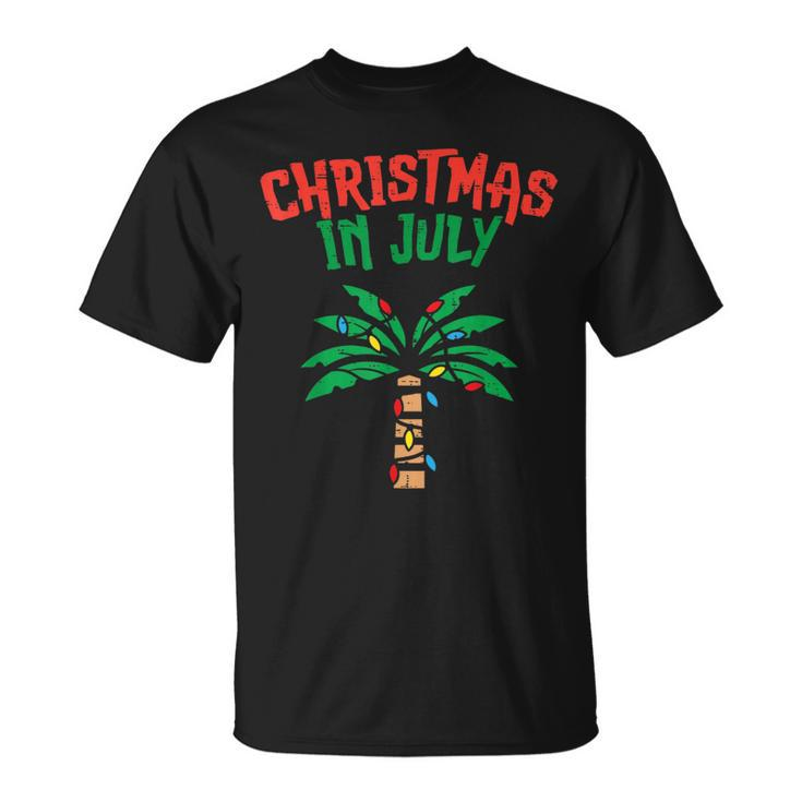 Christmas In July Palm Tree Lights Tropical Summer Christmas Unisex T-Shirt