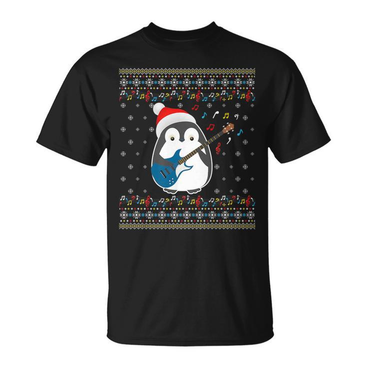 Christmas Ugly Sweater Xmas Family Matching Penguin Guitar T-Shirt
