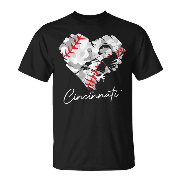 Cincinnati Baseball Heart Camo Graphic Baseball Fans  Unisex T-Shirt