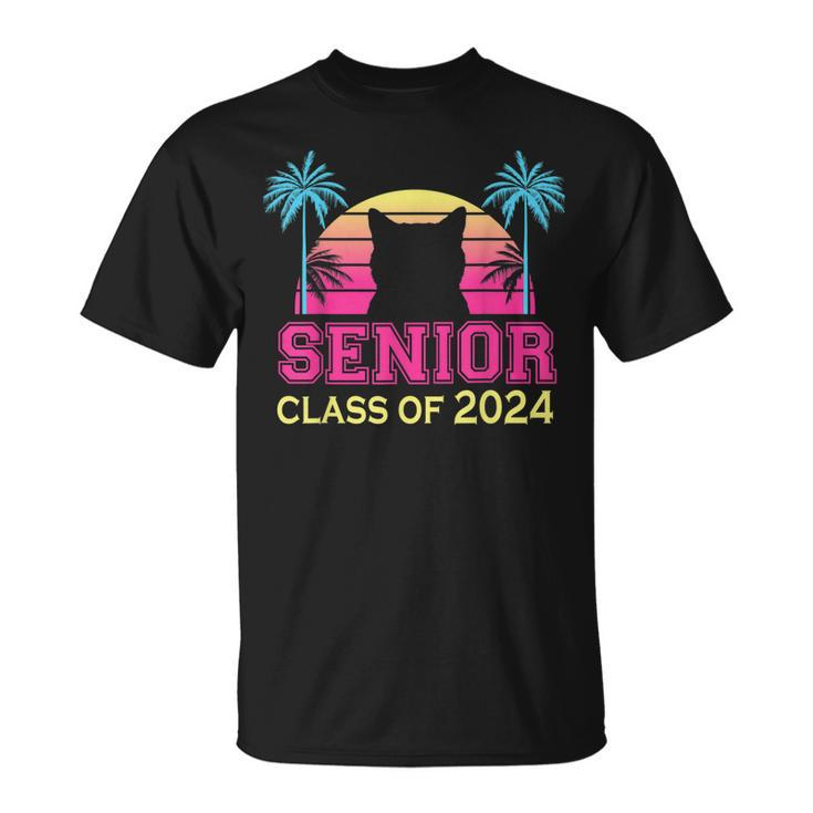 Class Of 2024 Senior Girls Retro Cat Seniors School Graduate Unisex T-Shirt