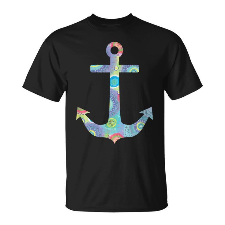 Colorful Anchor Cute Summer Sea And Beach Lover Nautical  Unisex T-Shirt