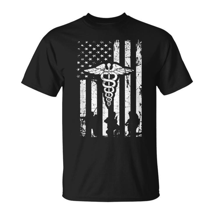 Combat Medic Us Flags Usa American Military T-Shirt