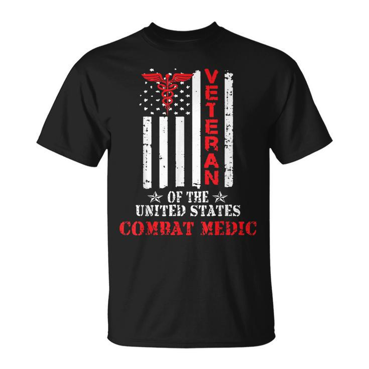Combat Medic Veteran Patriotic American Flag Army Gift  Unisex T-Shirt