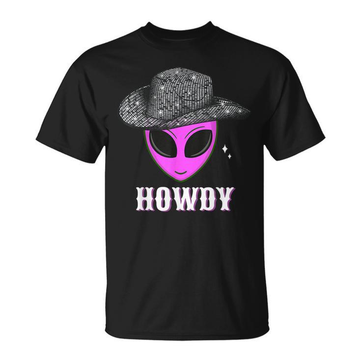 Cool Cowboy Hat Alien Howdy Space Western Disco Theme T-Shirt