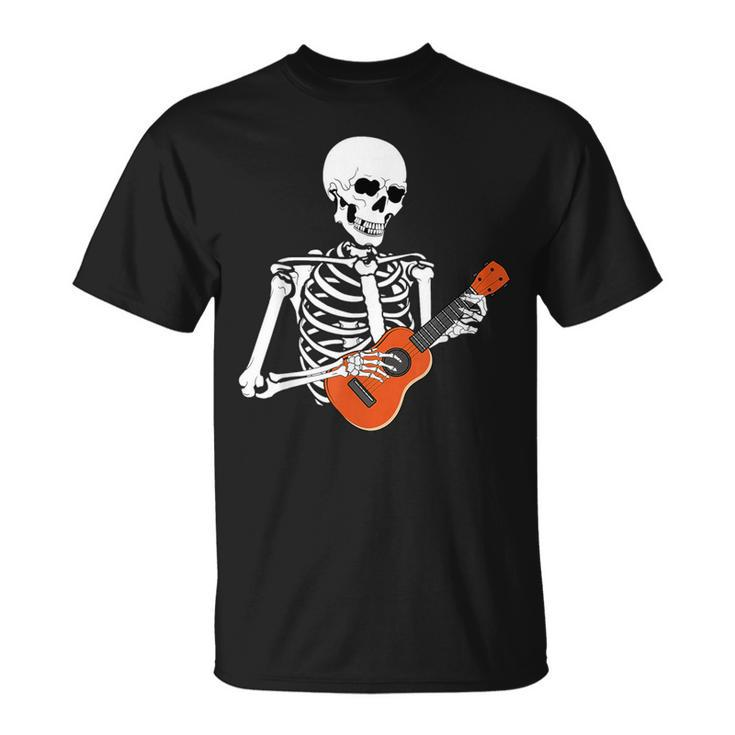 Cool Ukulele Skeleton Playing Guitar Instrument Halloween T-Shirt