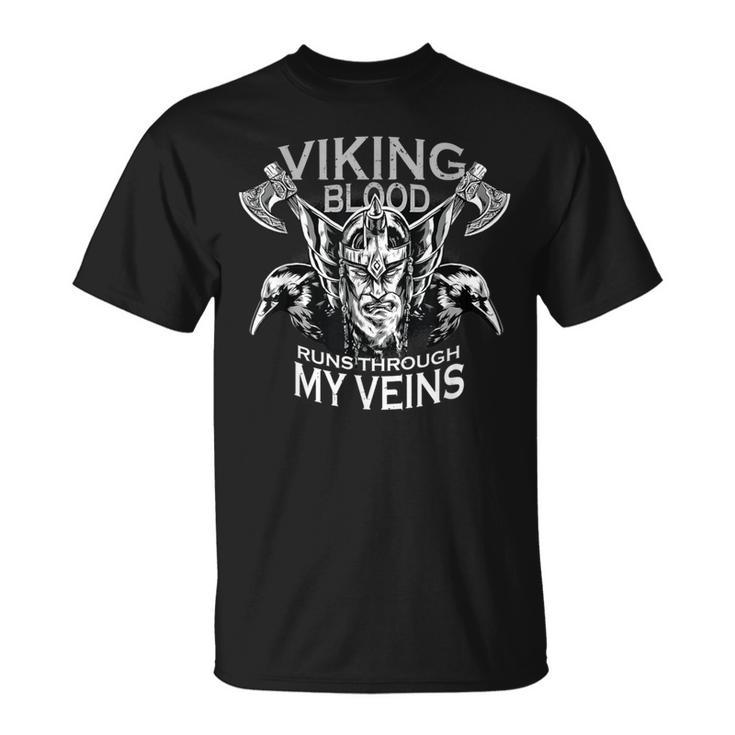 Cool Viking Text Viking Blood Runs Through My Veins T-Shirt