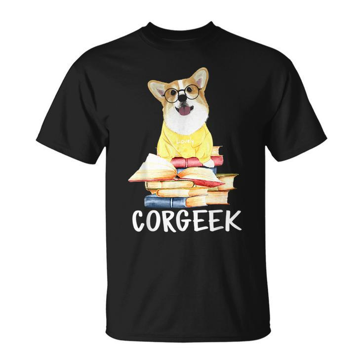 Corgeek Cute Corgi Geek Dog Pun Bookworm Bookish Reader Joke  Unisex T-Shirt