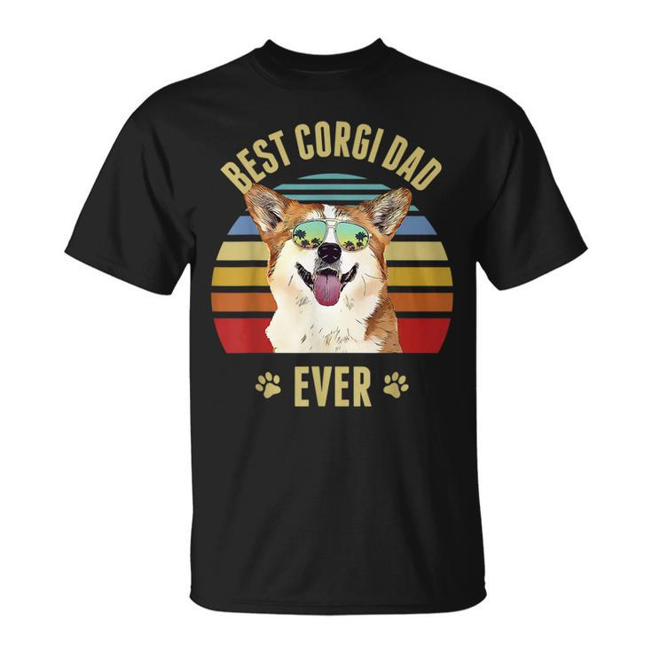 Corgi Best Dog Dad Ever Retro Sunset Beach Vibe  Unisex T-Shirt