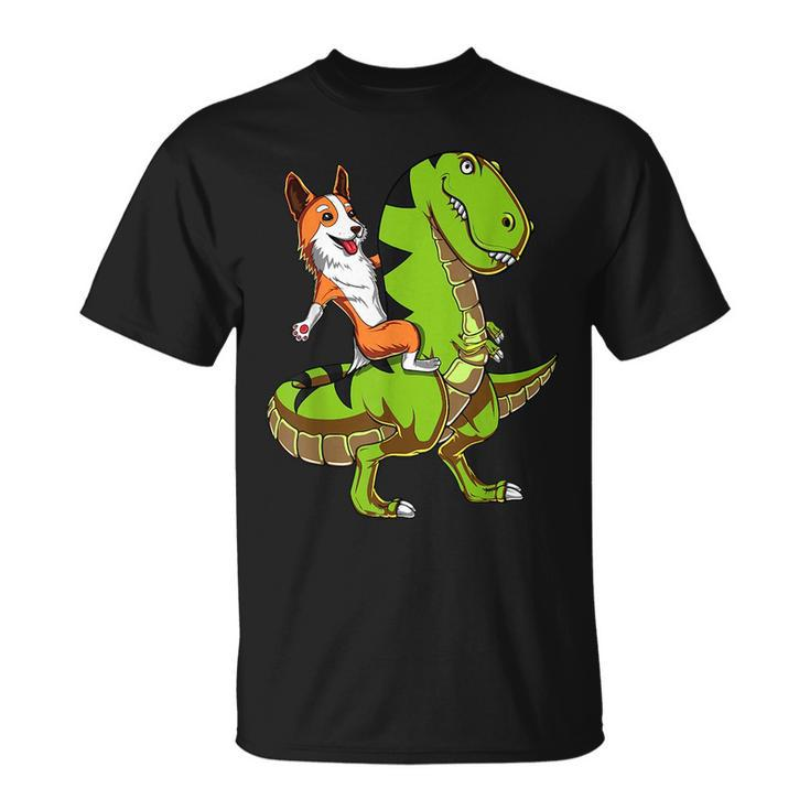 Corgi Dog Riding T-Rex Dinosaur Funny  Unisex T-Shirt