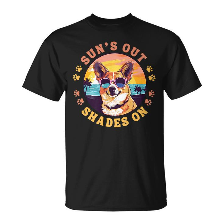 Corgi With Sunglasses On The Beach Suns Out Shades On   Unisex T-Shirt