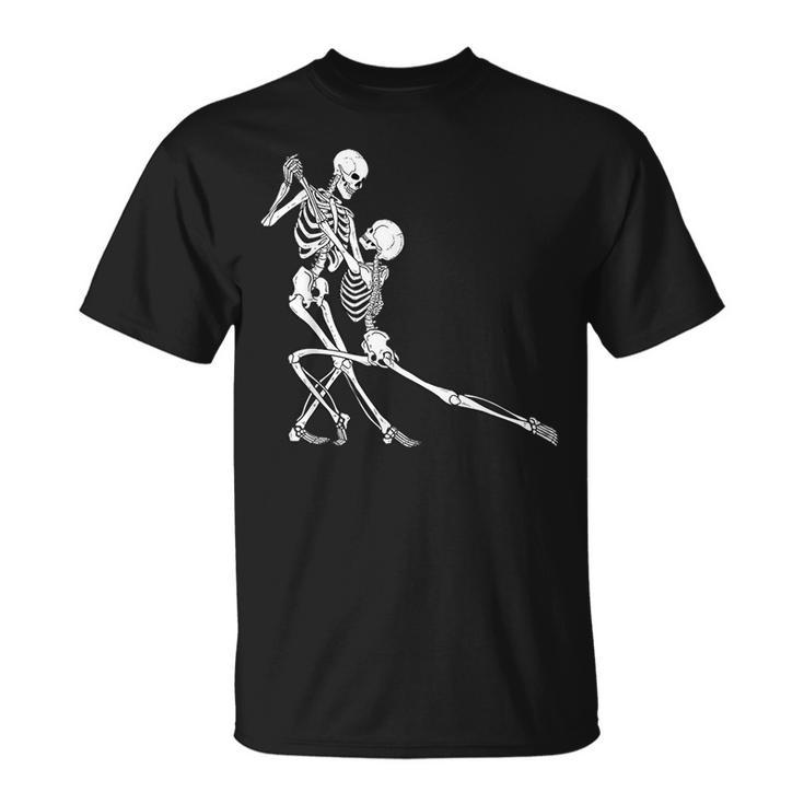 Couple Dancing Skeletons Vintage Day Of Thedead Halloween Dancing Funny Gifts Unisex T-Shirt