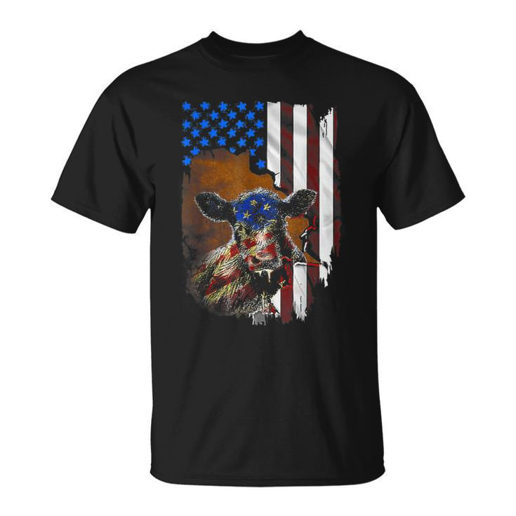 Cow American Flag Cows Lover Gift Xmas Gift  Unisex T-Shirt