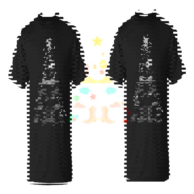 Cowboy Christmas Tree Boots Cowgirl Xmas Western West Gift Unisex T-Shirt