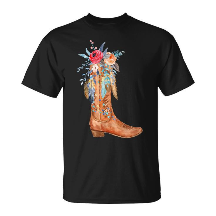 Cowgirl Boots Watercolor Floral Country Girls Southern Gals Unisex T-Shirt