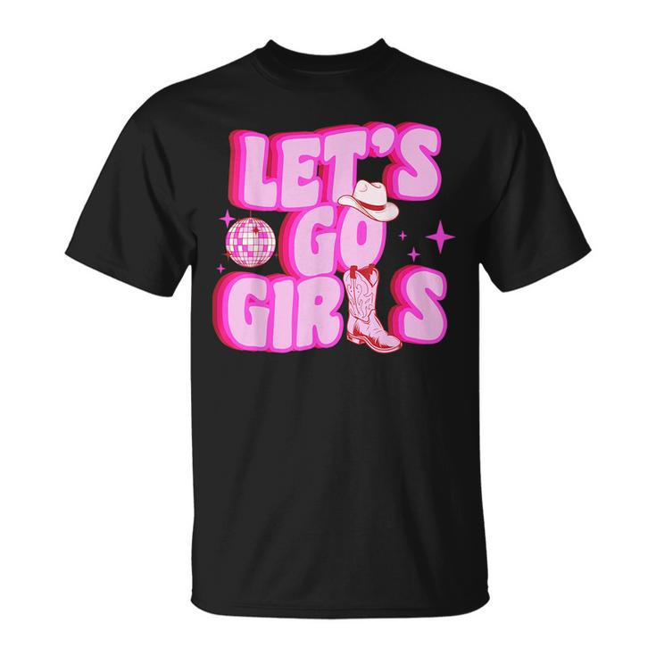 Cowgirl  Lets Go Girls Cowgirl Pink Hat Boots Western  Unisex T-Shirt