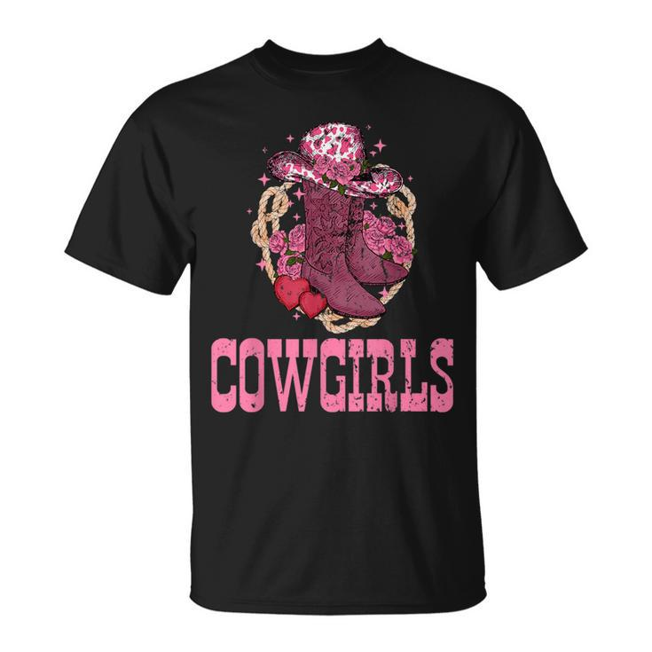 Cowgirls Pink Cowboy Hat Boots Western Cowgirls Rodeo  Rodeo Funny Gifts Unisex T-Shirt