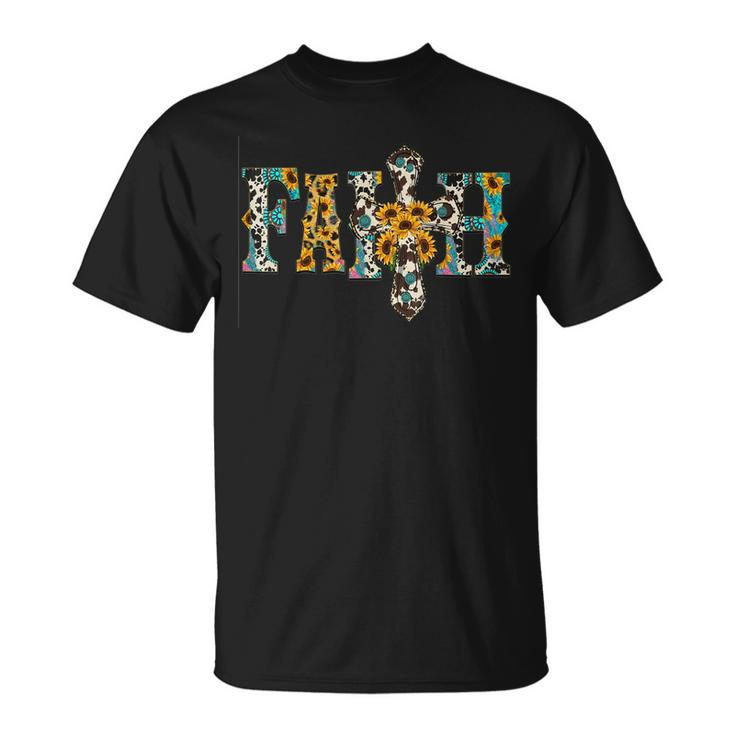 Cowhide Sunflowers Turquoise Faith Cross Jesus Cowgirl Rodeo Unisex T-Shirt