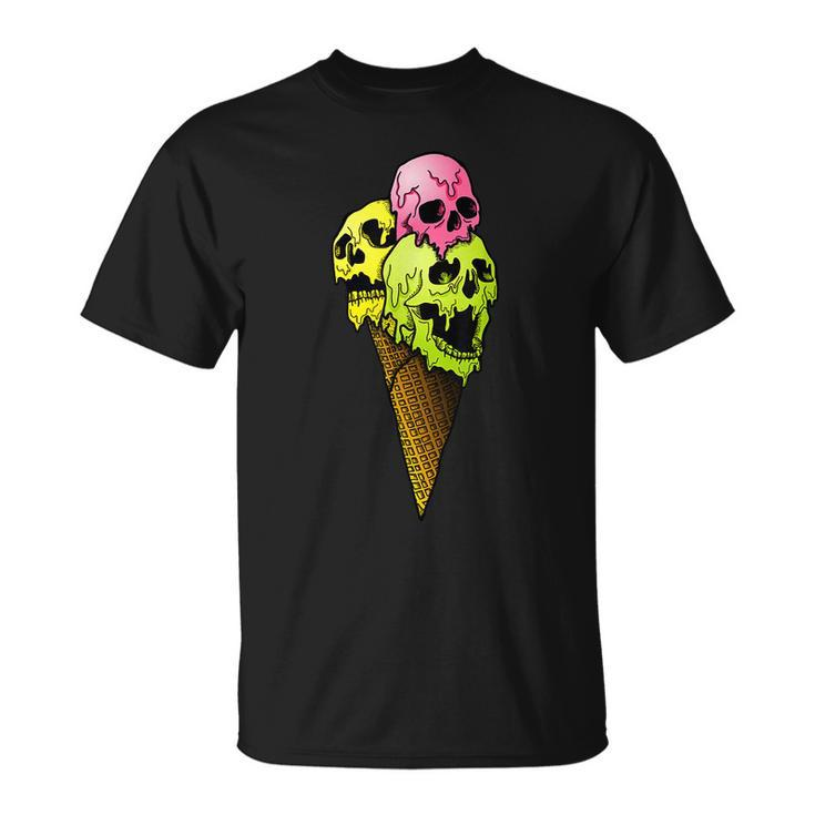 Creepy Skulls Icecream Horror Colorful Halloween Halloween T-Shirt