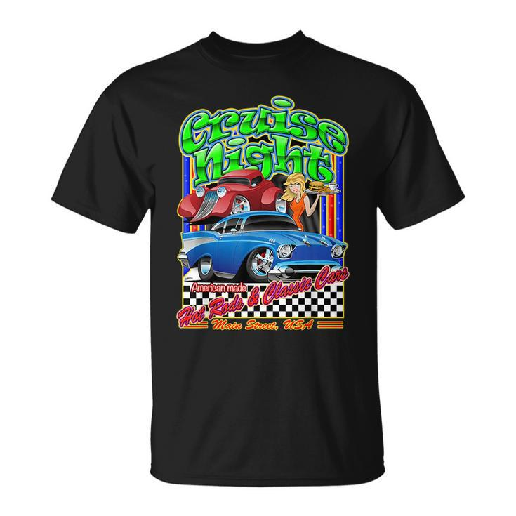 Cruise Night Hot Rod Muscle Car Cartoon Graphic Cruise Funny Gifts Unisex T-Shirt