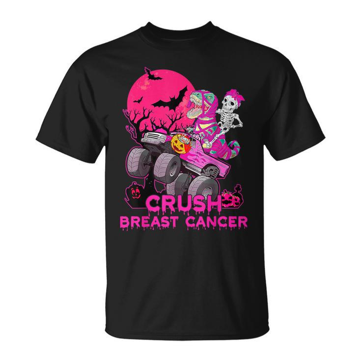 Crush Breast Cancer Skeleton Monster Truck Halloween Boy Kid T-Shirt