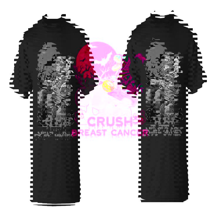 Crush Breast Cancer Skeleton Monster Truck Halloween Boy Kid T-Shirt