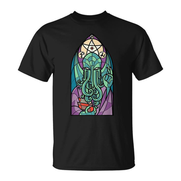 Cthulhu Church Stained Glass Cosmic Horror Monster Church T-Shirt