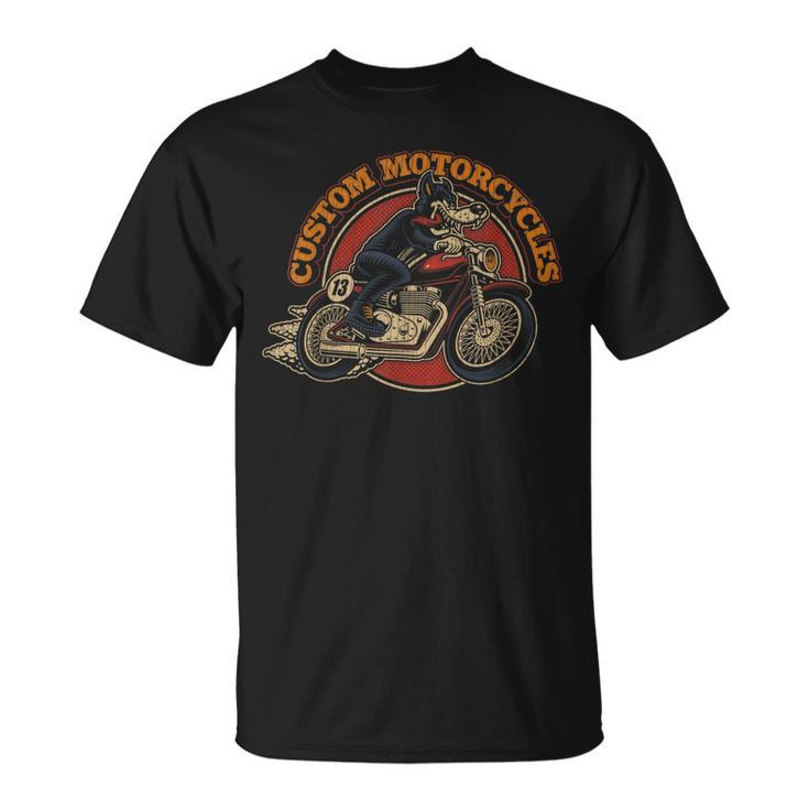 Custom Motorcycles Retro Biker Lowbrow Wolf Rockabilly 50S Unisex T-Shirt