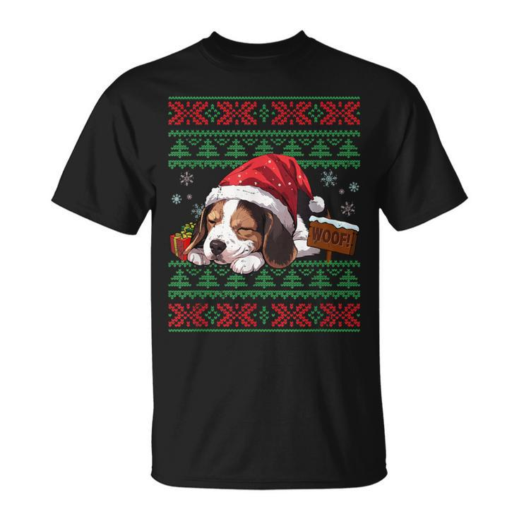 Cute Beagle Dog Lover Santa Hat Ugly Christmas Sweater T-Shirt