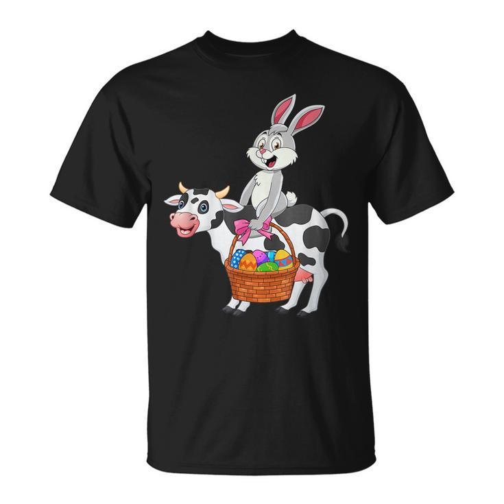 Cute Bunny Riding Cow Happy Easter Cow Lover Gifts  Unisex T-Shirt