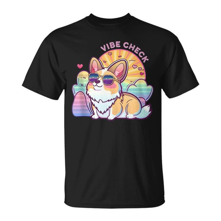 Cute Corgi Vibe Check National Pet Day For Kid Man Woman  Unisex T-Shirt