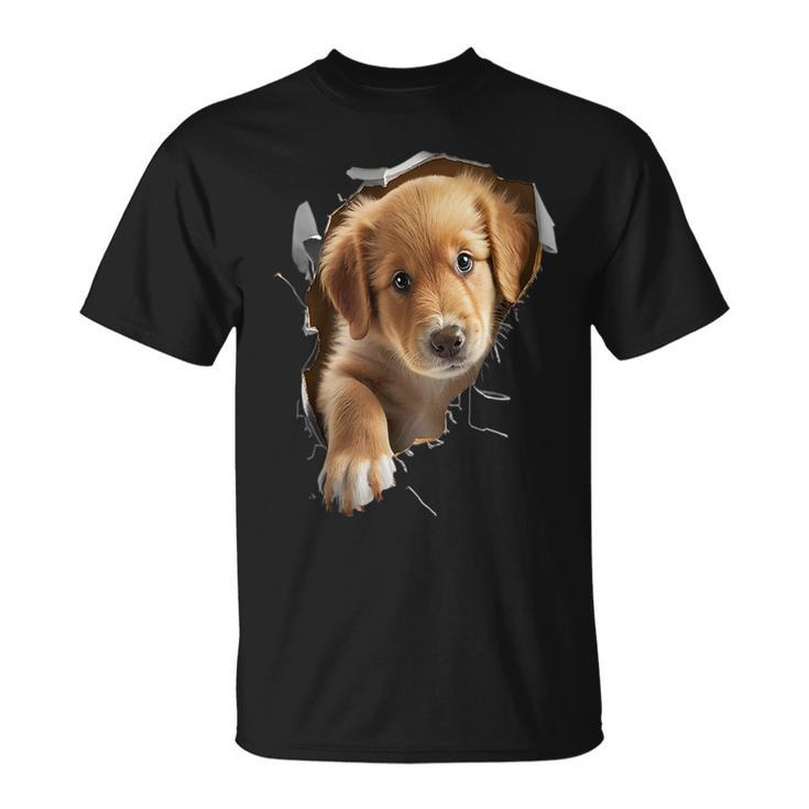 Cute Golden Retriever Puppy Dog Breaking Through  Unisex T-Shirt