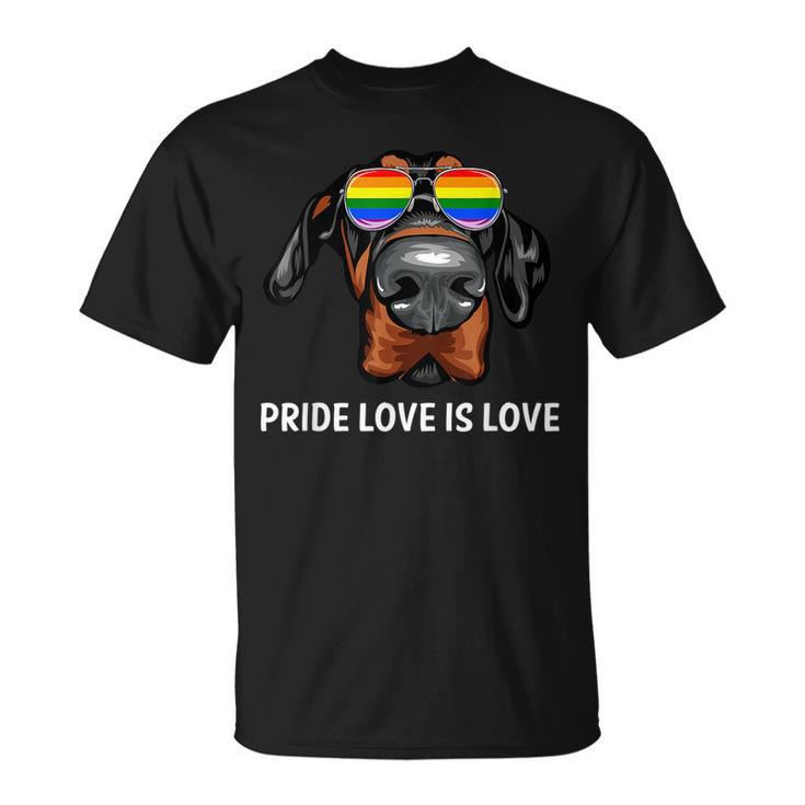 Cute Lgbt Pride Love Is Love Doberman Dog Puppy  Unisex T-Shirt