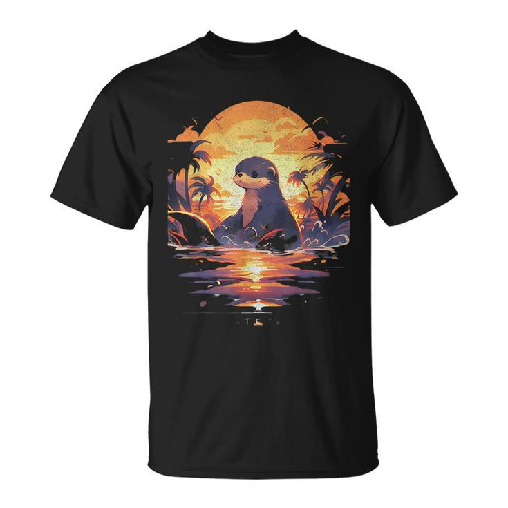 Cute Otter Discover The Spirit Animal River Otter Sunset Unisex T-Shirt