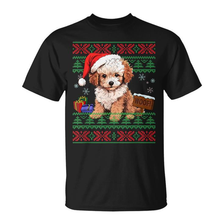 Cute Poodle Dog Lover Santa Hat Ugly Christmas Sweater T-Shirt