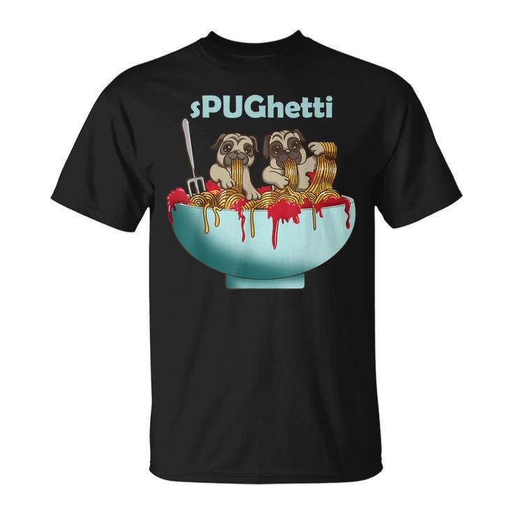 Cute Pugs Dogs In Spaghetti Noodles Eating Pasta Pets T-Shirt