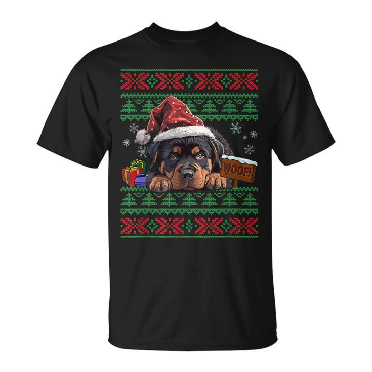 Cute Rottweiler Dog Lover Santa Hat Ugly Christmas Sweater T-Shirt
