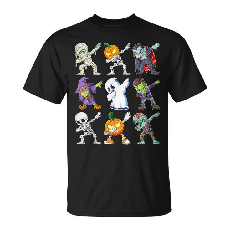 Dabbing Skeleton Pumpkin Ghost Halloween Humor Novelty T-Shirt