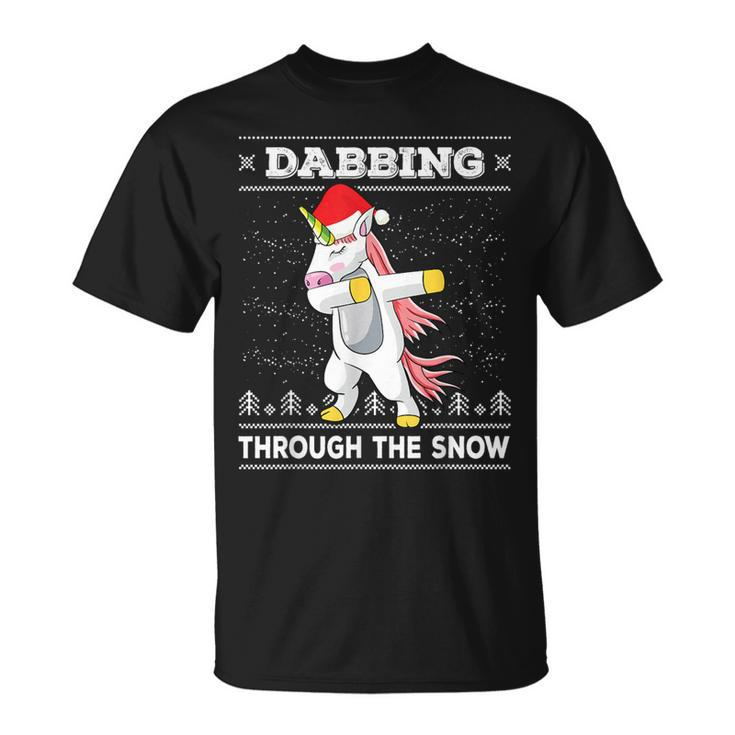 Dabbing Through The Snow Dab Unicorn Ugly Christmas Sweater T-Shirt