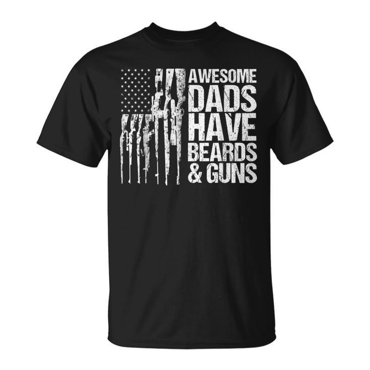 Dad Grandpa Veteran Us Flag Awesome Dads Have Beards & Guns  Unisex T-Shirt